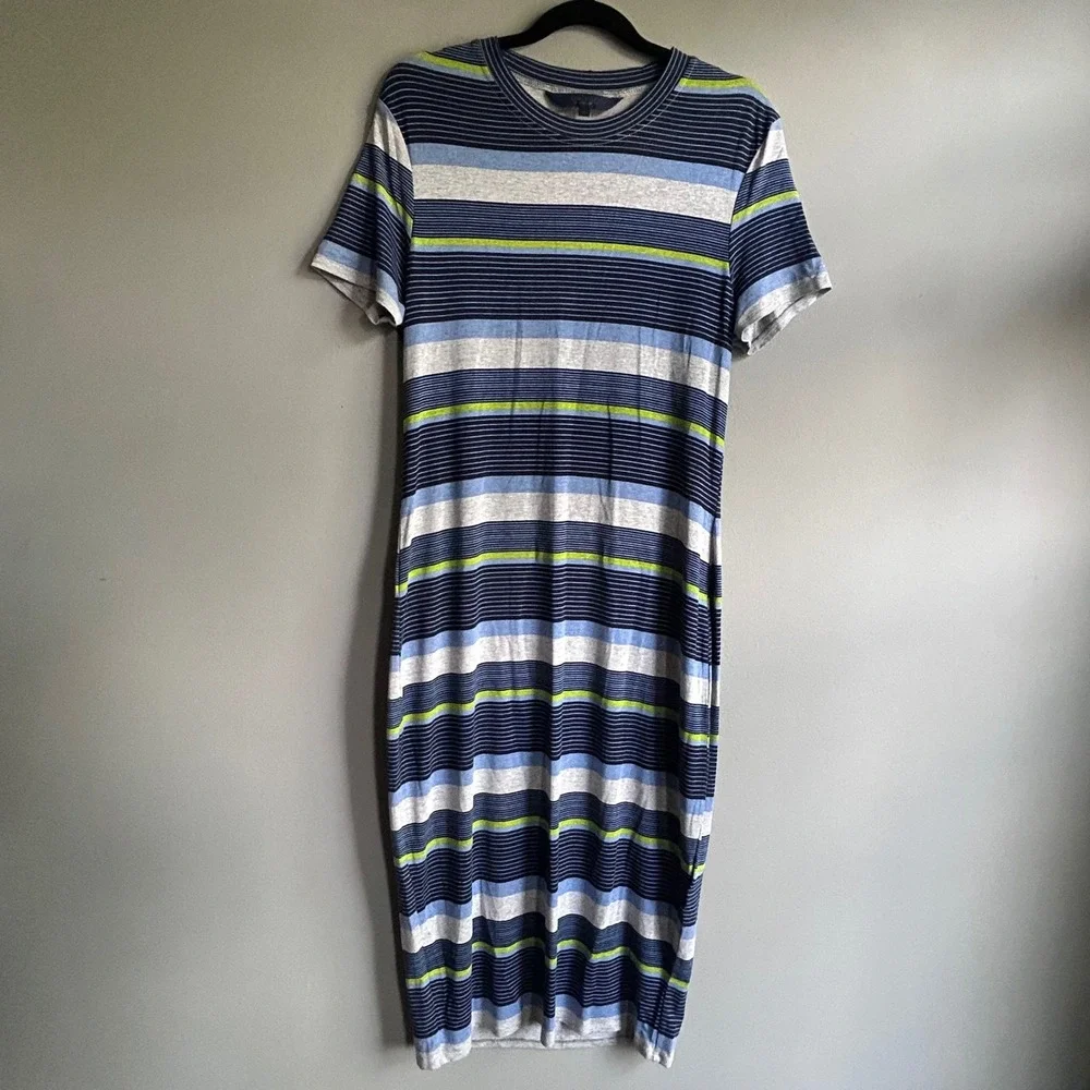 Rachel Rachel Roy Blue‎ Striped Short Sleeve Midi T-Shirt Dress Womens Large